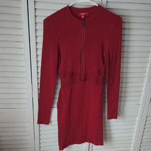 Guess Cherry Red Long Sleeve Stretch Dress